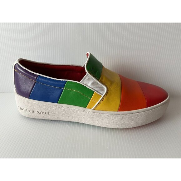 Michael Kors Rainbow Striped Leather Slip-On Sneakers, Size 6.5 (US) - Picture 6 of 11